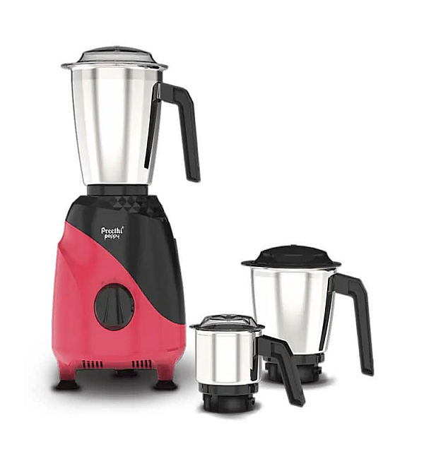 Preethi Peppy mixer grinder, 750 watt, Red-Black, 3 Jars, 3D Airflow Technology, 5yr Motor Warranty & Lifelong Free Service